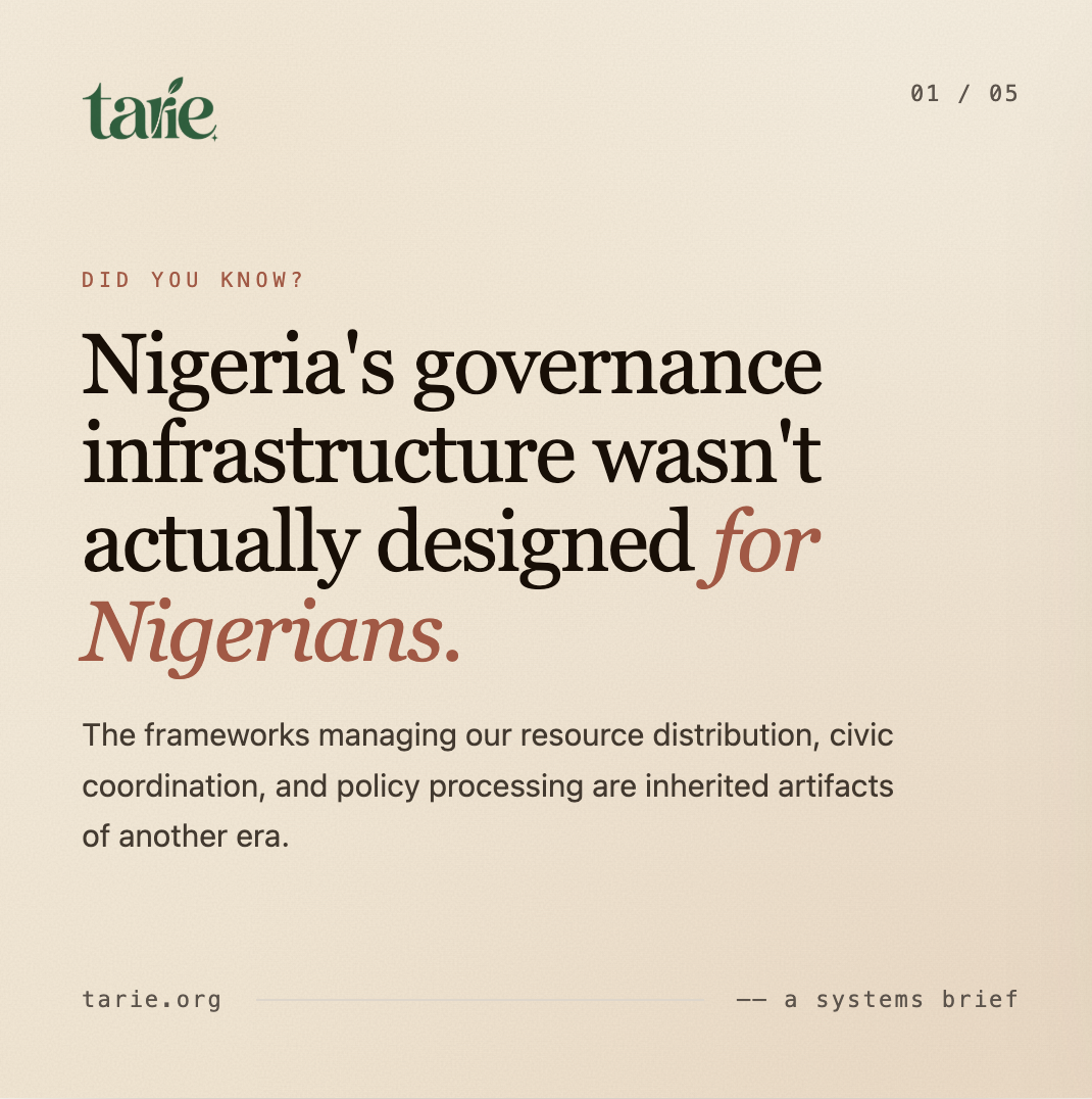 Tarié systems brief — Nigeria’s governance infrastructure wasn’t designed for Nigerians